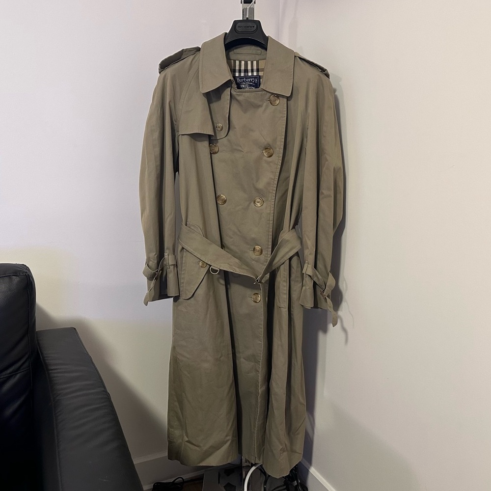 Burberry Olive Green Trench Coat with Plaid Lining Size 40 Men’s